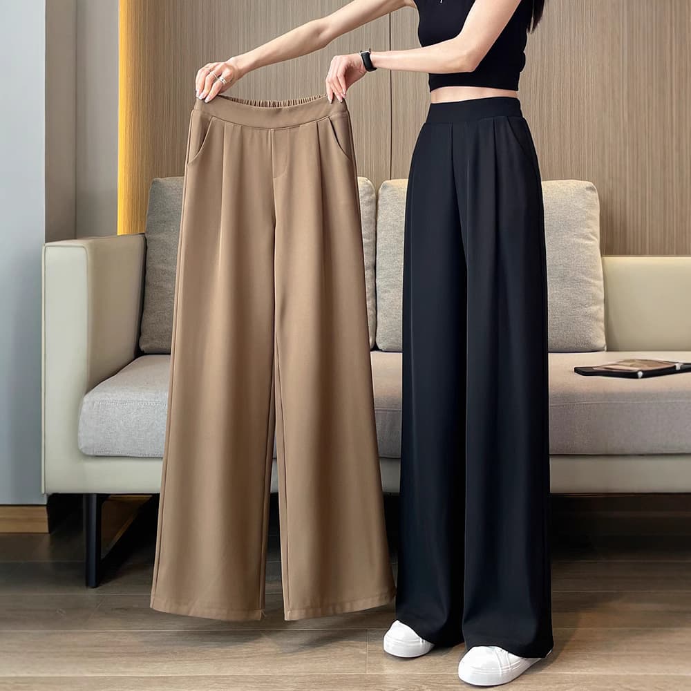 High-Waisted Wide Leg Dress Pants – Lightweight Straight Cut Office Trousers With Stretch (M/L/XL/XXL/XXXL, Black/Khaki/Slate Blue)
