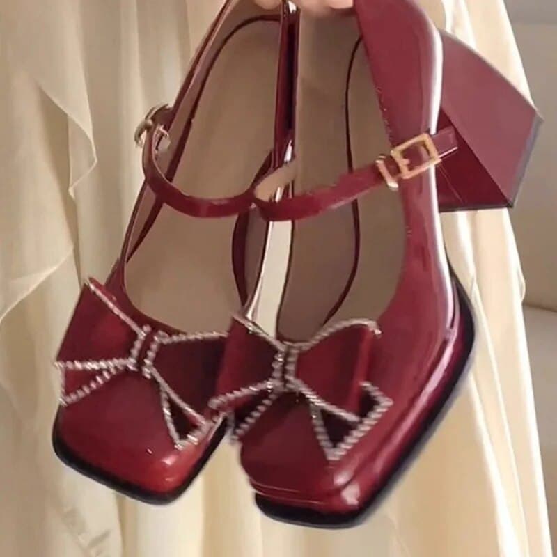NEW Spring Pumps on Heeled Red Ladies Summer Footwear Shoes for Women Gothic Square Toe High Heels Japanese Style Lolita
