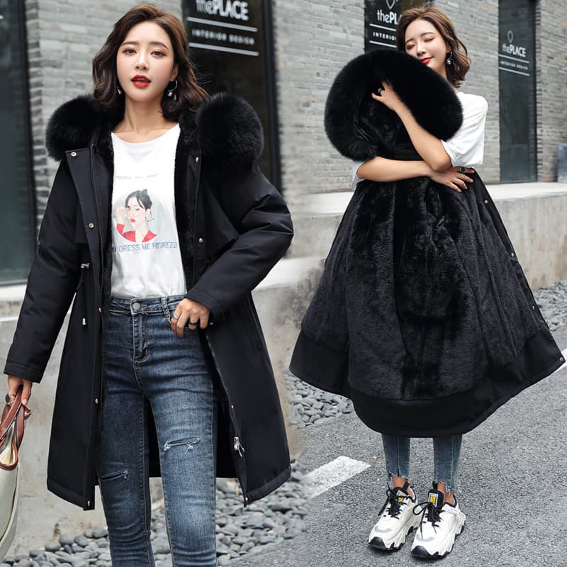 Cotton Coat For Women Cotton Coat For Women Mid-length Large Fur Collar Plus Velvet Lining Pie Jacket