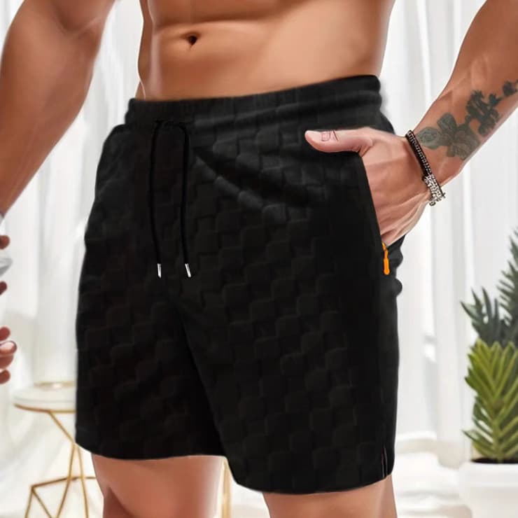 Men's Clothing Summer New Zipper Pocket Shorts Checkerboard Jacquard Sports Shorts Casual Beach Pants