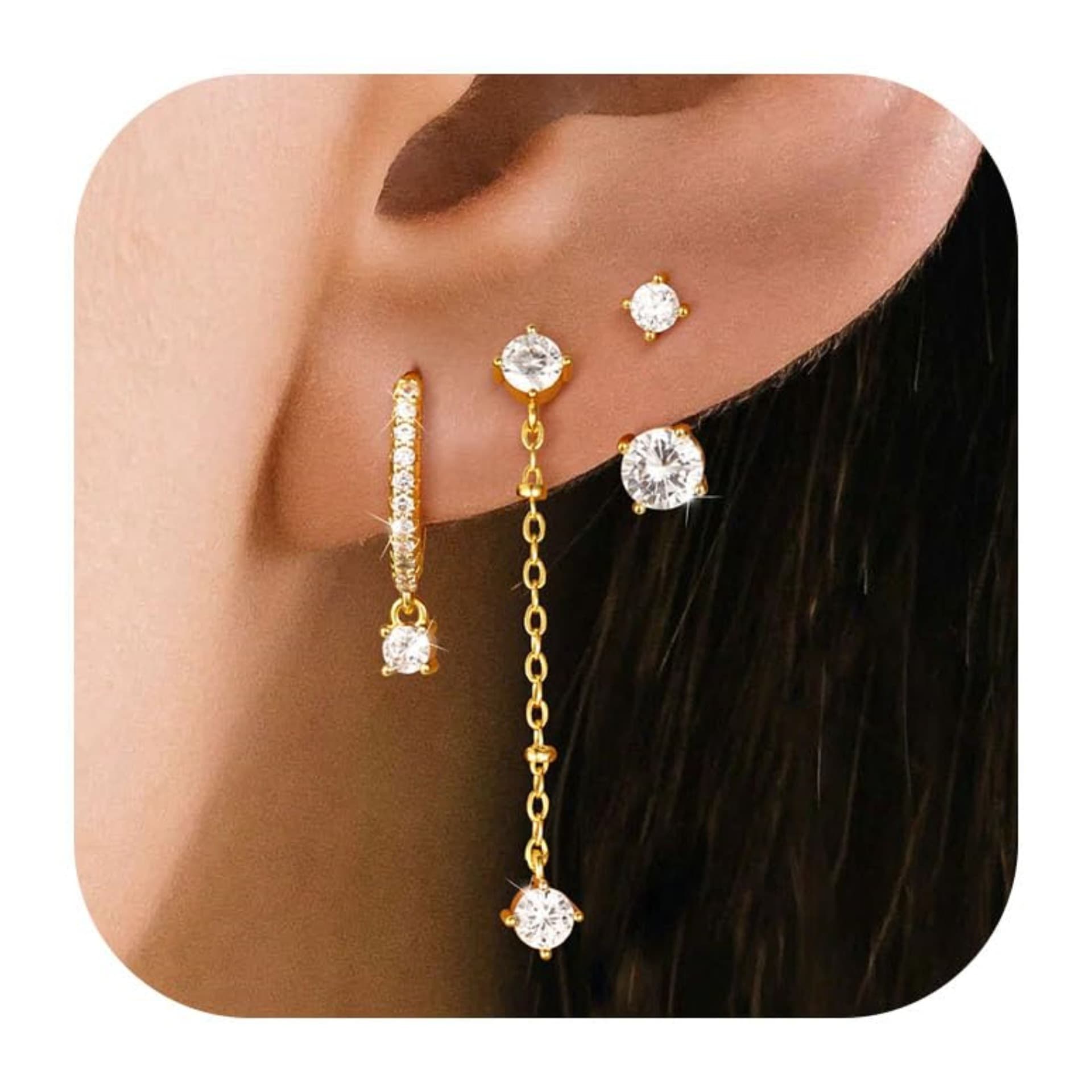 Unisex Hot Selling Real Gold Brass Electroplating Inlaid Zirconium Chain Tassel Earrings Flower Earrings Earrings Three Piece Set
