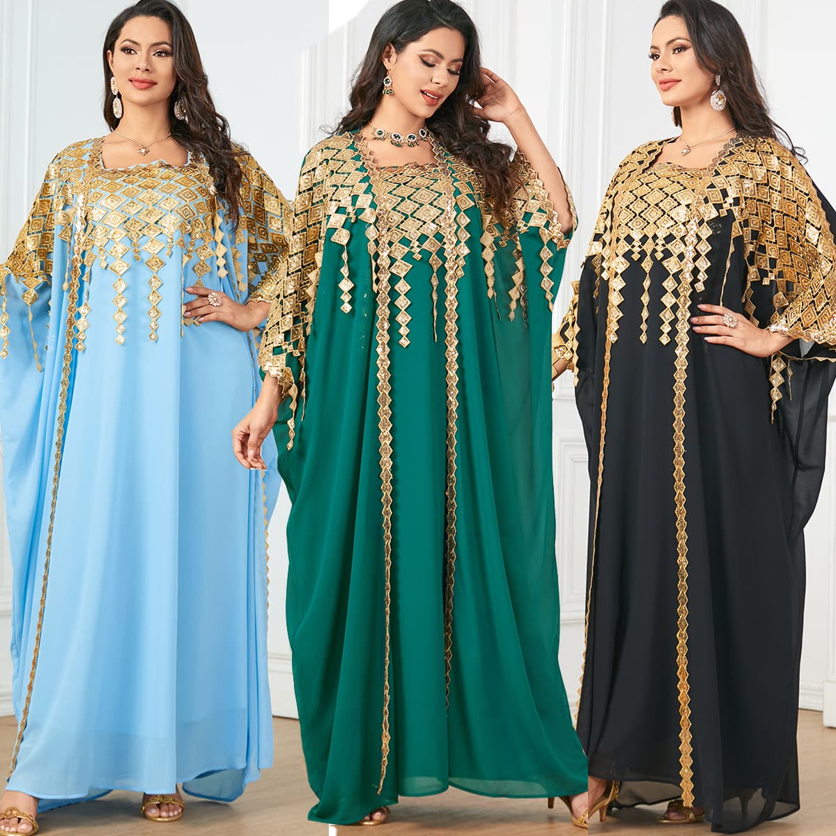 Women's Clothing new metallic Muslim robe loose two piece dress