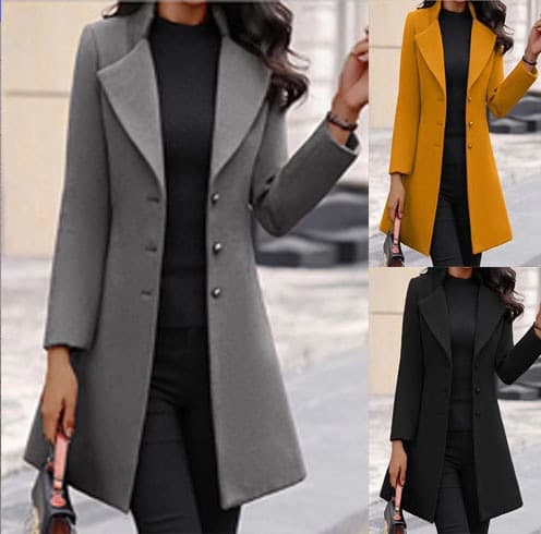 women's new fashionable temperament casual lapel solid color woolen coat coat for women