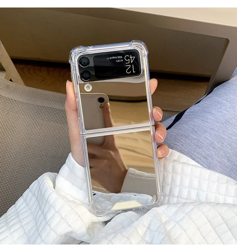 Women Girl Make Up Mirror Phone Case For Samsung Galaxy Z Flip 3 4 5 6 7 Fe Flip7 Flip6 5G Protective Slim Hard Cover