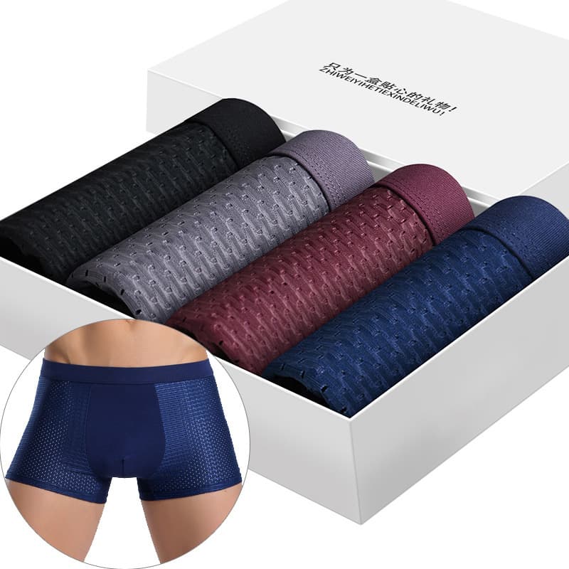 2025d 4-Pack Gift Box Men's Underwear Ice Silk Boxer Briefs Sexy Youth Loose Mesh Four-Corner Underpants