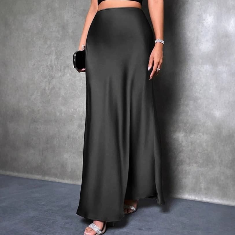 Verve Satin Midi Spring Summer New Simple Silk Long Skirt Women's Clothing