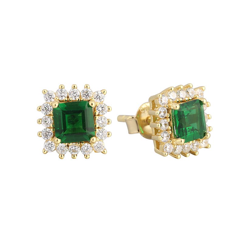 Artificial Gemstone Emerald Square Earrings Retro Earrings Temperament Jewelry S925 Silver Earrings Zircon Inlaid Earrings