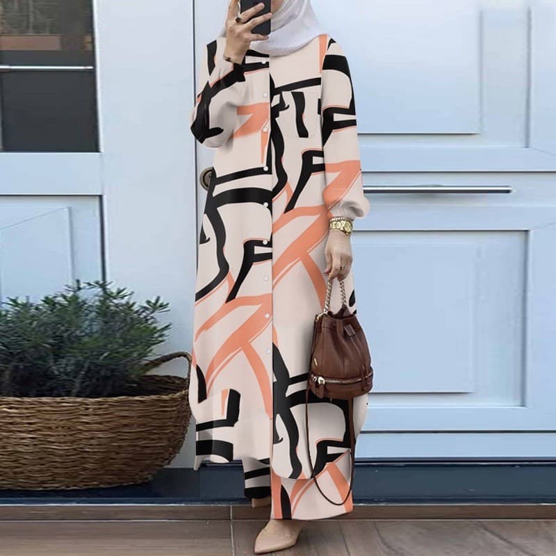 women's Arabic style two-piece set spring and autumn new women's long-sleeved shirt and trousers suit