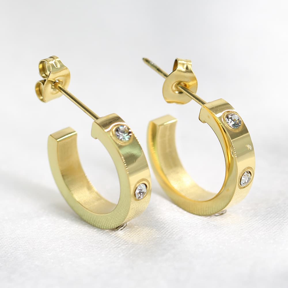 Women's Jewelry Fashion Personality 4MM Diamond U Shaped Earrings Titanium Steel Personality Earrings Stainless Steel Jewelry