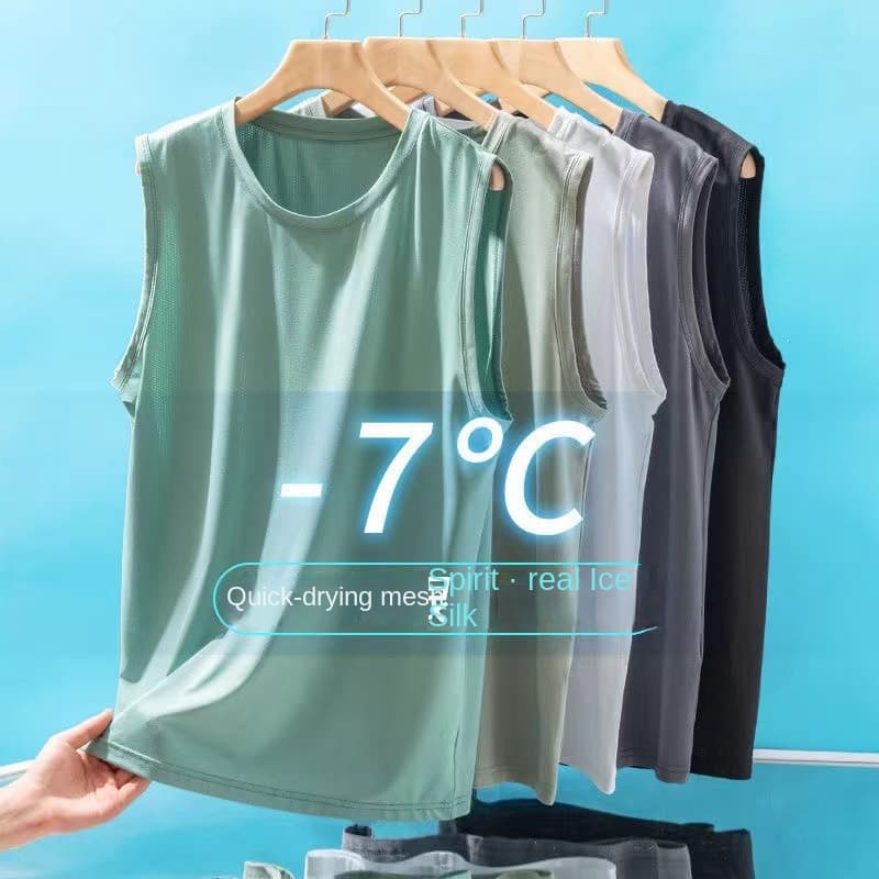 Ice Silk Vest Men's Sports Summer Quick-drying Thin T-shirt Cool Sense Sleeveless T-shirt Hollow Waistcoat Sweat Vest