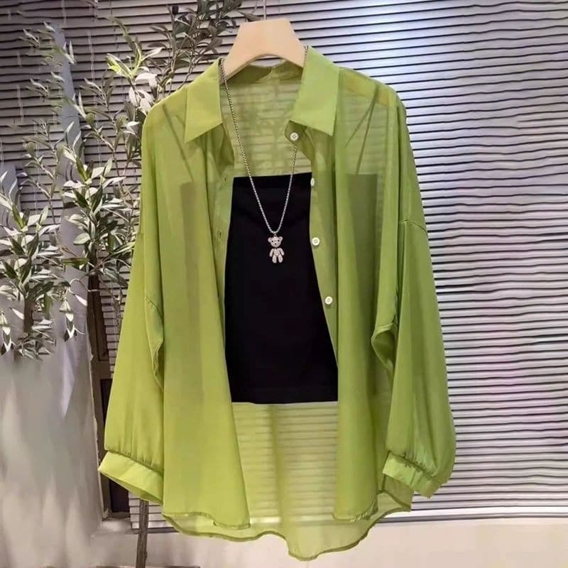Women's Clothing Shiny Pearlescent Chiffon Long Sleeved Sun Protection Shirt Loose And Versatile Shirt Jacket