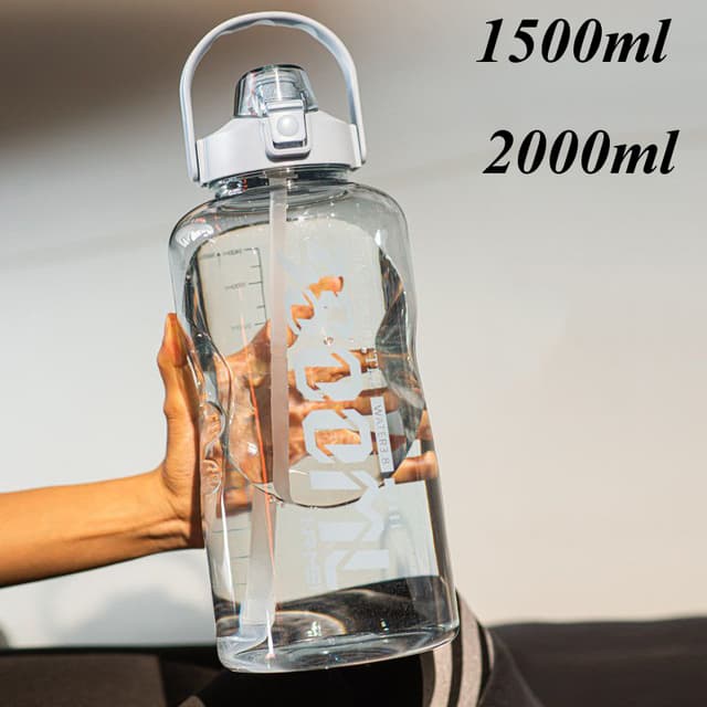 1.5/2L Outdoor Exercising Water Bottles Oversized Gallon Sports Fitness Kettles Cups With Scale and Straw