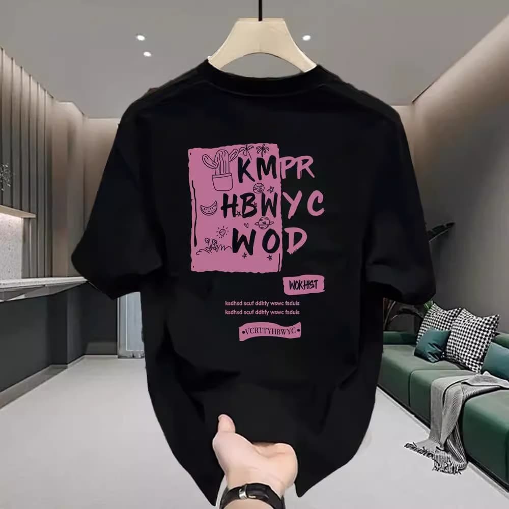 Men's clothing style handsome heavyweight cotton short-sleeved T-shirt - potted letters young men and women street loose round neck comfortable