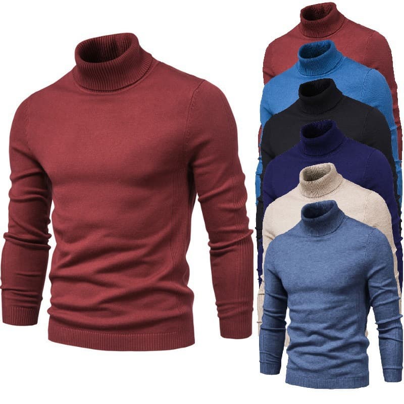 Autumn/Winter Men's New Bottom Slim Fit High Neck Casual Knitted Sweater
