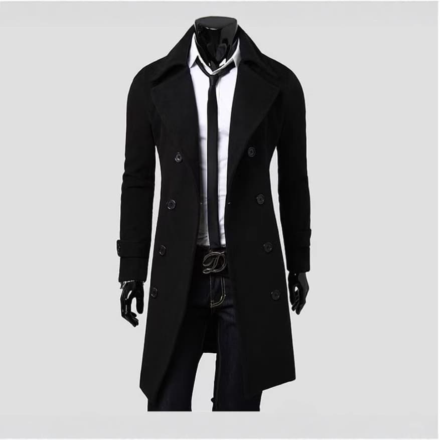 M-4Xl Autumn And Winter Long Double Breasted Windbreaker Men's Slim Fit Woolen Coat Men