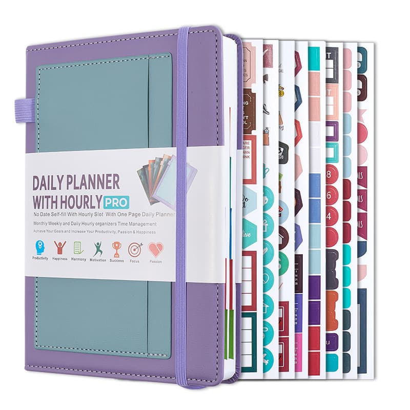 Undated Daily Planner Notebook With Elastic Band & Stickers – PU Leather Cover, 200 Sheets Of 80G High-Quality Paper