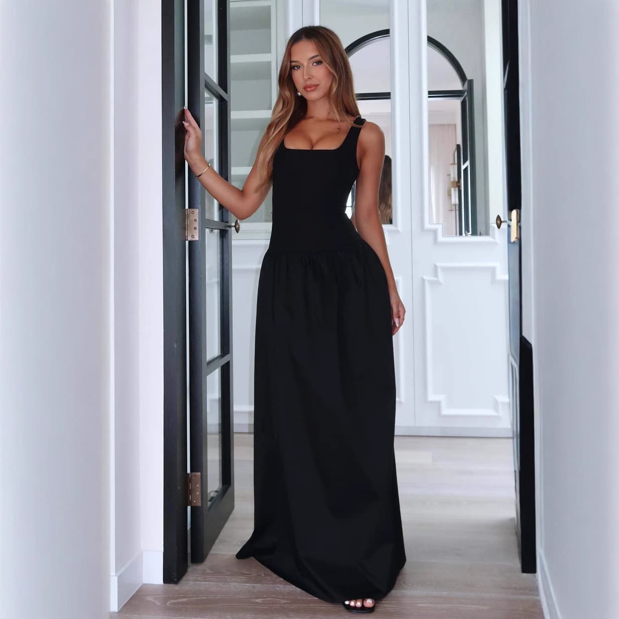 New Arrival Summer French Fashion Temperament Solid Color Slim Formal Party Gown Dress For Ladies