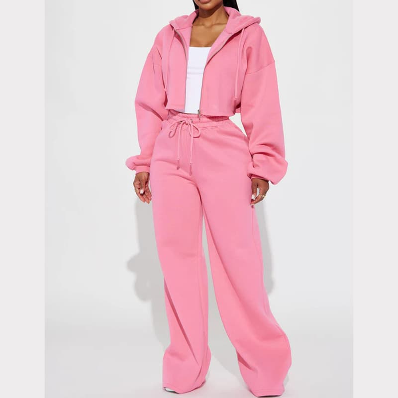 Vêtements pour femmes Automne Femmes Décontracté À Capuche Fermeture Éclair Sur Le Devant Pull Large Jambe Pantalon Ample Costume