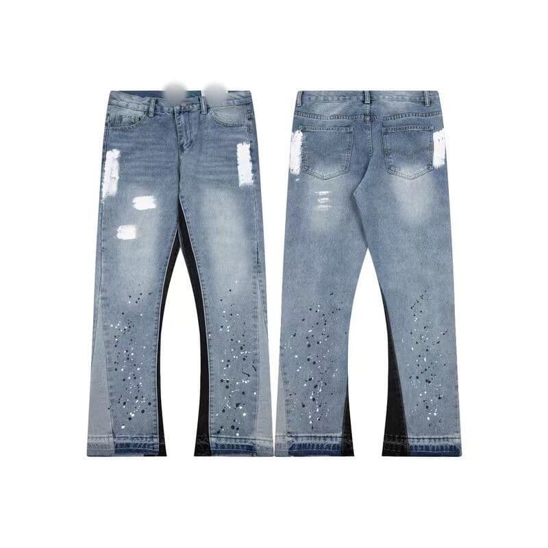 Cross Border European And American Ink Splash Graffiti Micro Flared Casual Loose Jeans Long Pants Men And Women Trendy Casual Stitching Trousers