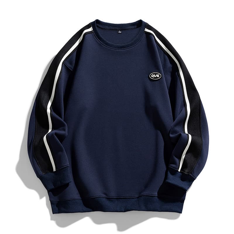 Men's Regular Fit Striped Print Round Neck Sweatshirt Fashion Casual Letter Peint Long Sleeve Top Men Clothes