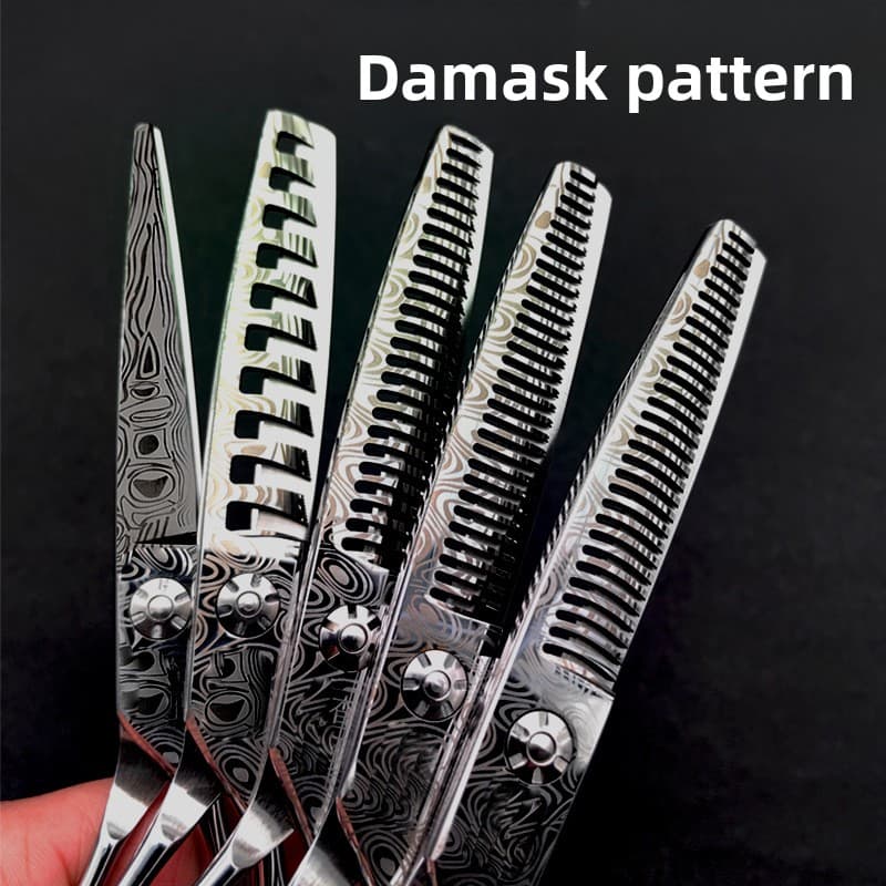 Damascus Pattern Professional Hairdressing Hairstylist Hair Straight Thinning Fine Trimming Scissors, Fishbone Scissors