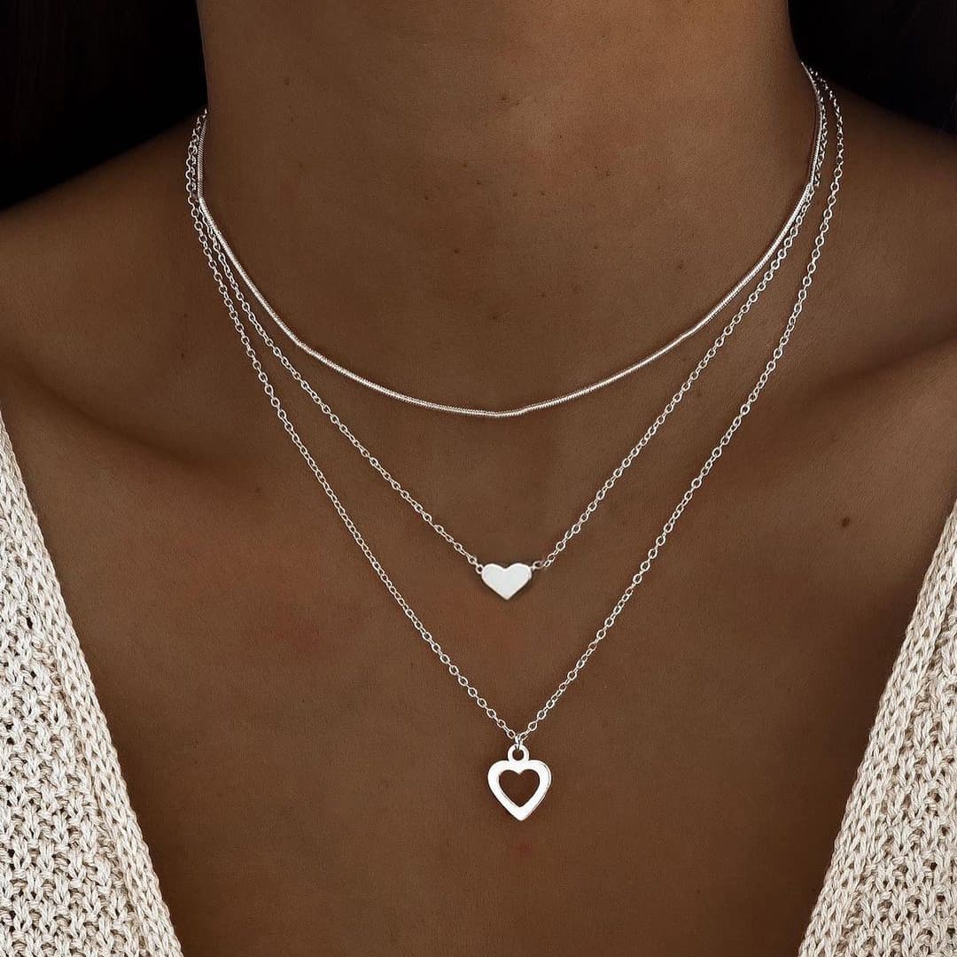 hot selling fashion ins double love pendant necklace 3 piece set simple cold style stacking necklace for women