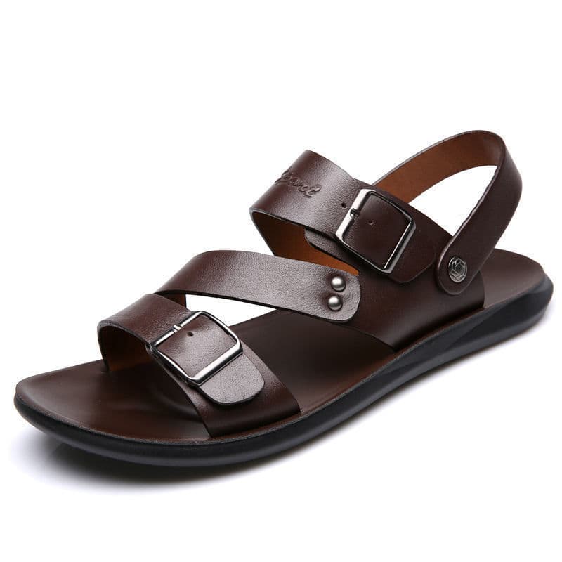 WTEMPO Beach Shoes Double Buckle Summer Men's Beach Shoes Breathable PU Leather Sandals For Men