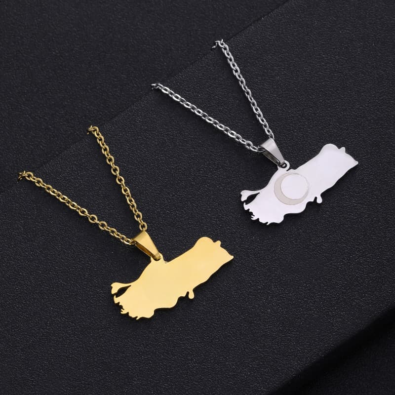 Turkey map pendant necklace fashion geometric star Moon element stainless steel clavicle chain women's jewelry