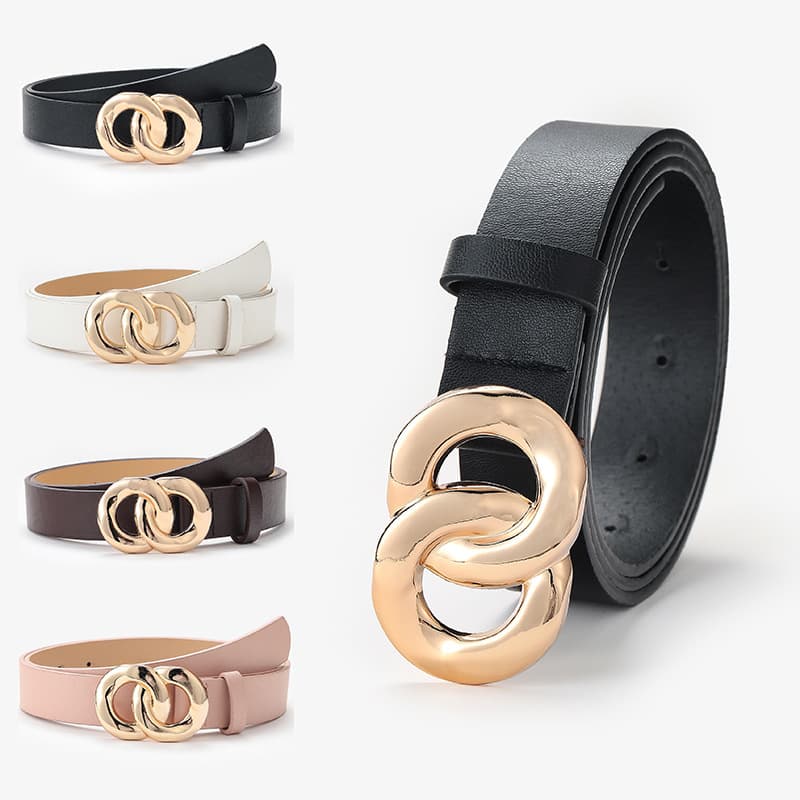 2024 Spring Hong Kong Fashion Chain Buckle Women's Belt Button Decoration Jeans Dress Women's Solid Color Simple Versatile Belt