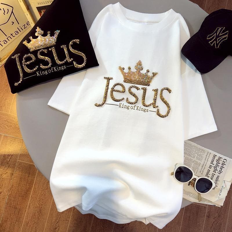 Women's Short Sleeve T-shirt Loose Diamond Crown Half Sleeve Top Women's Fashion