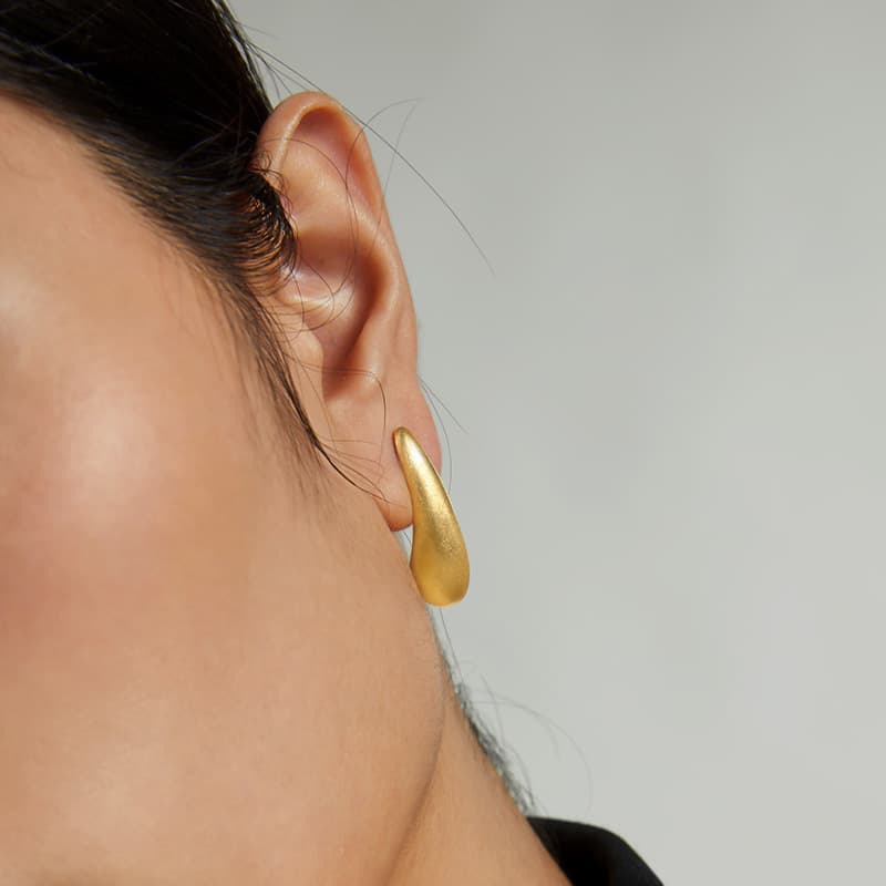 Stud Earrings Sterling Silver Frosted Water Drop Earrings Niche Minimalist Versatile Retro Elegant Jewelry Korean Style Ins Women's High-end