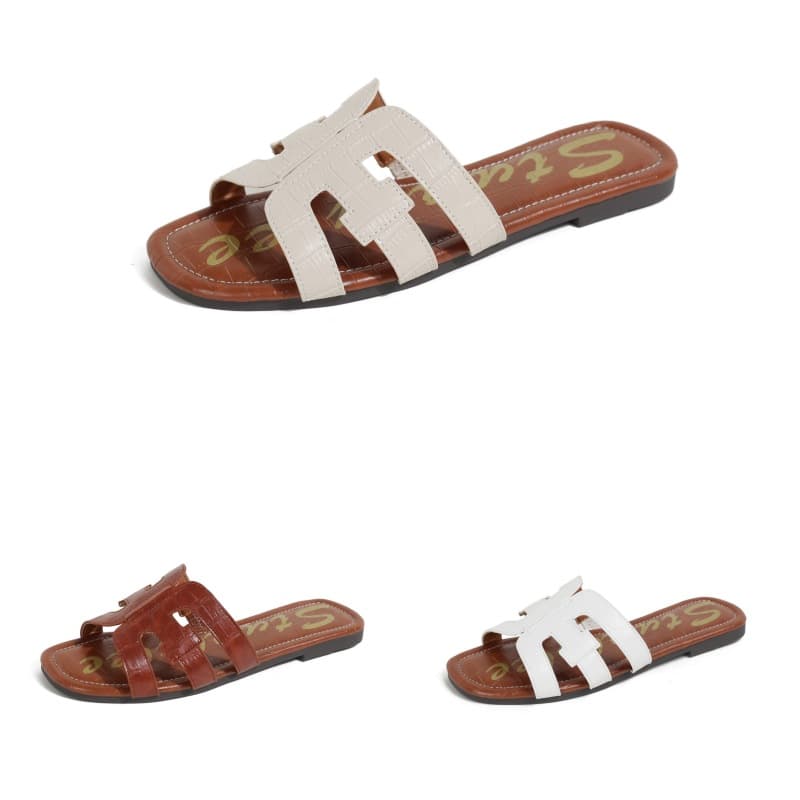 Women's Leather Slide Sandals H-Shaped Strap Flat Sandals Women's Outdoor Slippers 2026 New Spring/Summer Fashion Versatile Flat Slide Sandals For Bea
