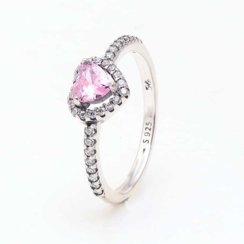 New White Copper Shining Luxurious Pink Light Noble Heart Dia Stacking Ring Gift Female