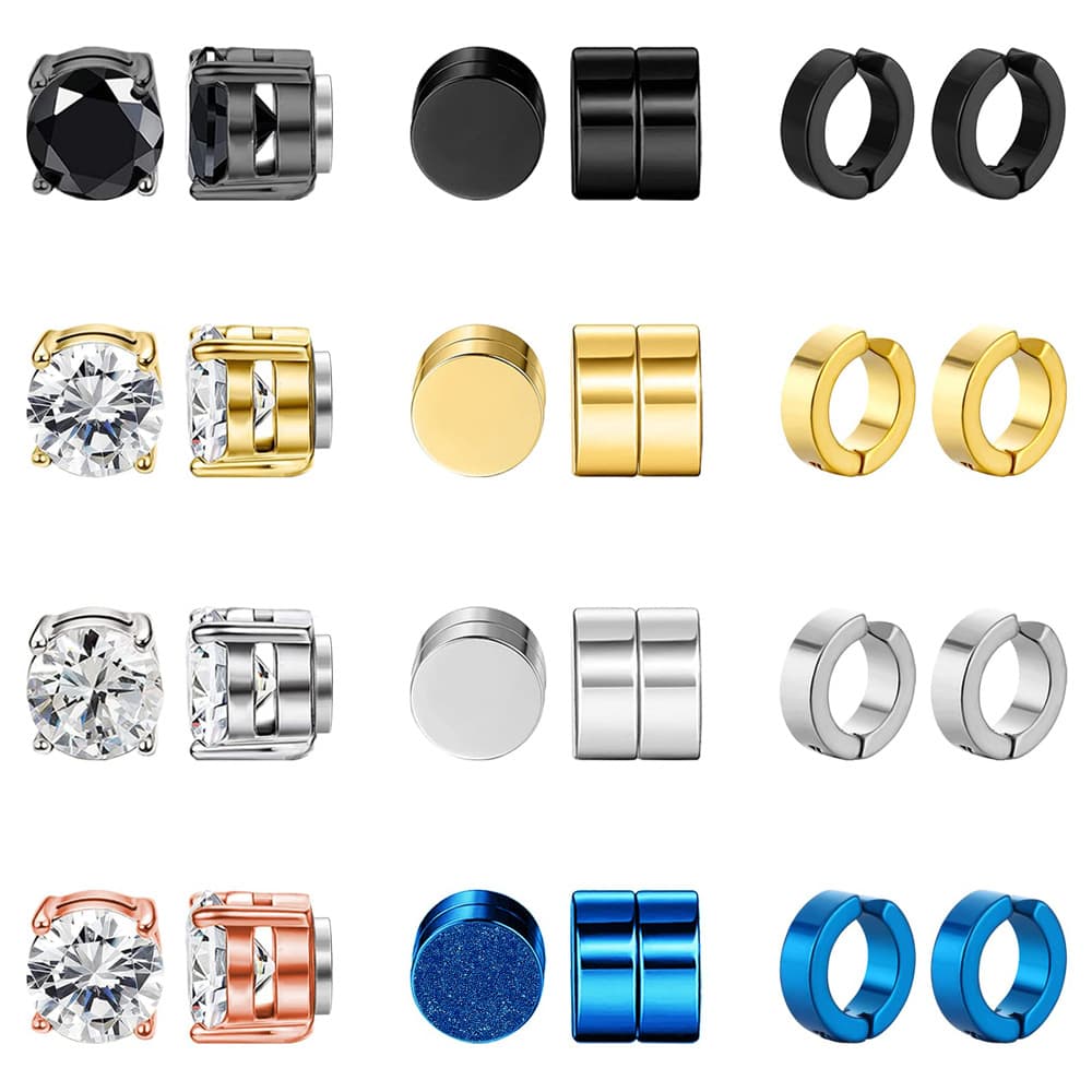 12 Pairs Of Stainless Steel Ear Clips 4 Claw Diamond Magnet Earrings Ear Clips Earrings