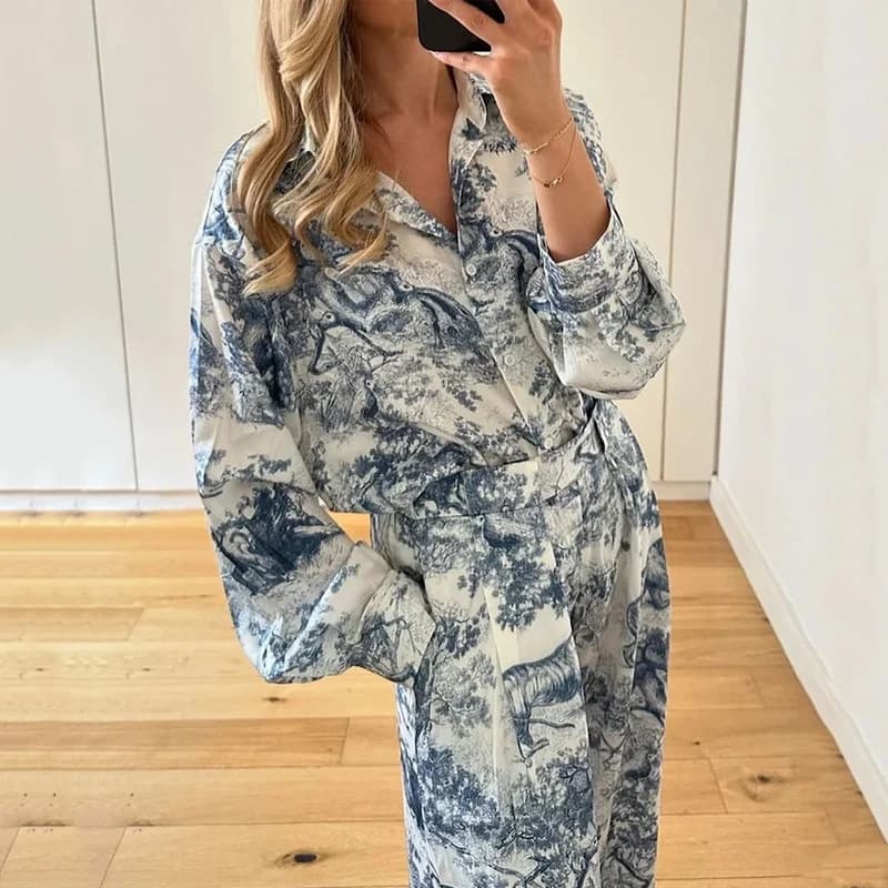 Women's Fashion Sets With Stylish Prints, Flared Collars, And A Relaxed, Casual Style Perfect For Spring And Summer.