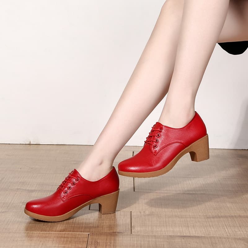 Dance Shoes High Chunky Heel Waterproof Platform Sailor Three-Step Step New Style Cowhide Lace Ballroom Square Dance Shoes For Women