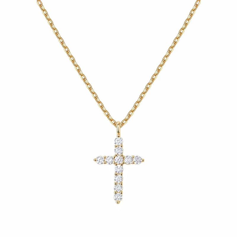 S925 Sterling Silver Plated With 14k Gold Cross Necklace With Full Diamonds For Women Clavicle Pendant Fashionable And Versatile High End