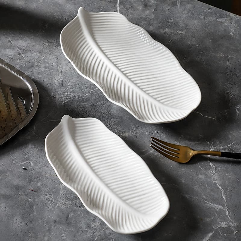 Ceramic White Rectangular Plate Banana Leaf Plate Fish Plate Ceramic Plate Hotel Plate Home Sushi Plate Dessert Plate