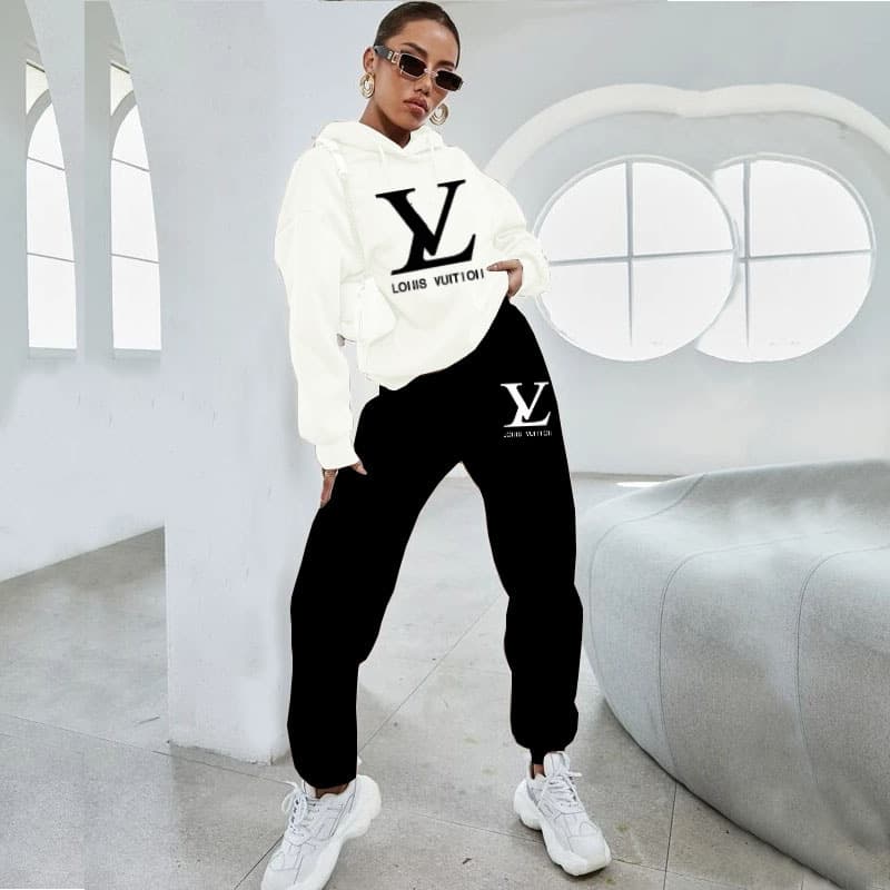 Ensemble deux pièces femme : pull à capuche, sweat-shirt, polaire, cordon de serrage, imprimé lettres, style transfrontalier