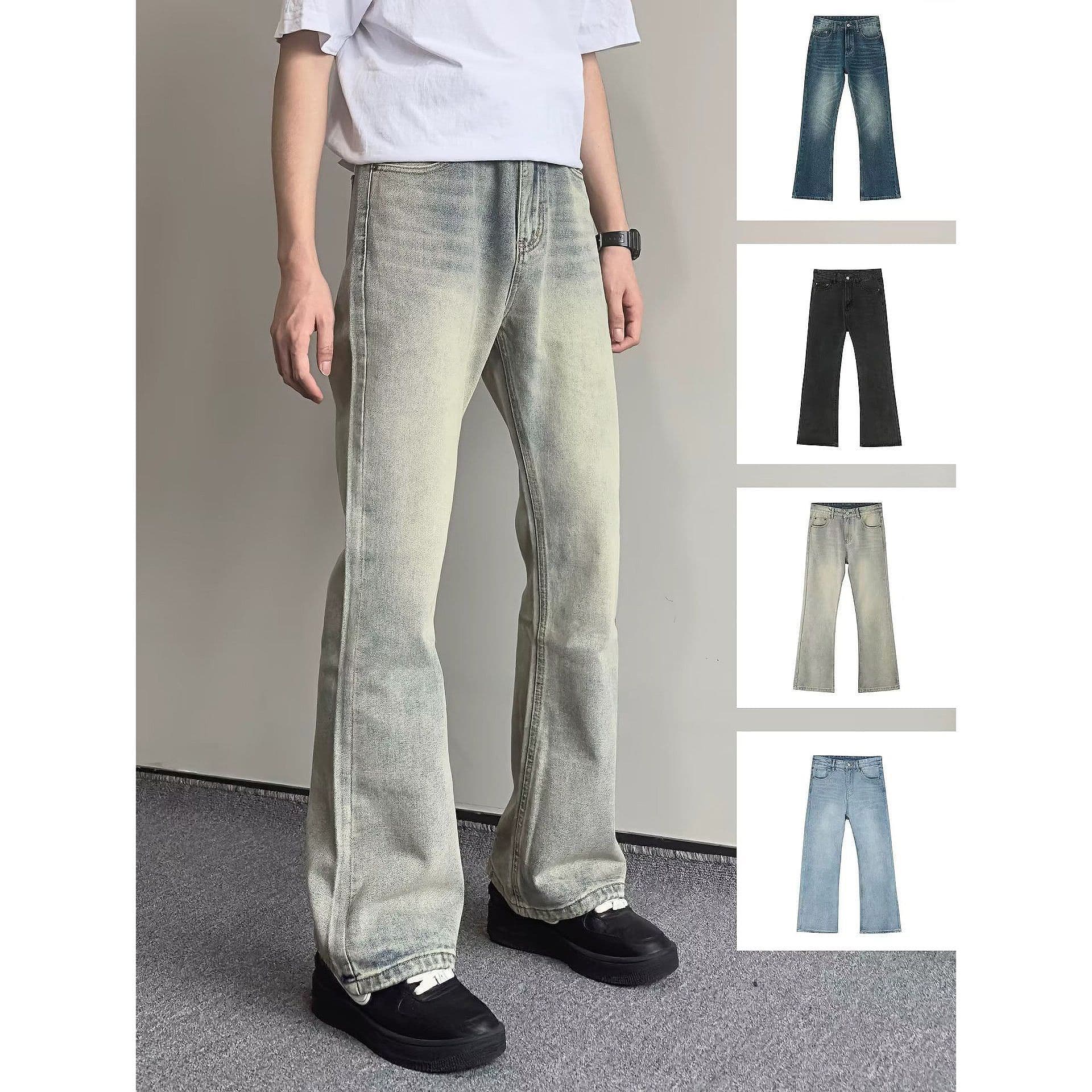 Men's Clothing retro street washed versatile flared jeans casual old zipper casual trousers vibe pants