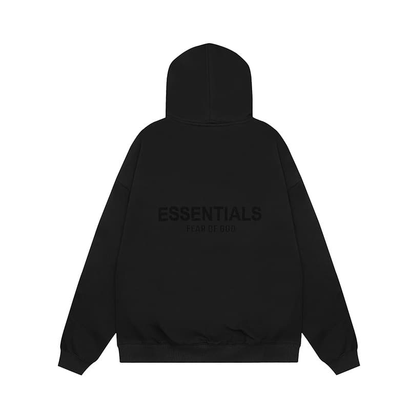 Sweat à capuche en silicone intégral 2025 Noir Leer Flocking FOG Double Sich ESSENTIALS Marque tendance Cross-Border