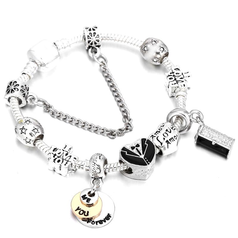 Charm Bracelets Crystal Bracelet DIY Black Wallet FOREVER LOVE Pendant Beaded Bracelet Bracelet