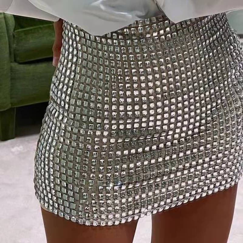Women's Clothing Solid Color Slim Mesh Sequin Hip Covering Fashion Skirt
