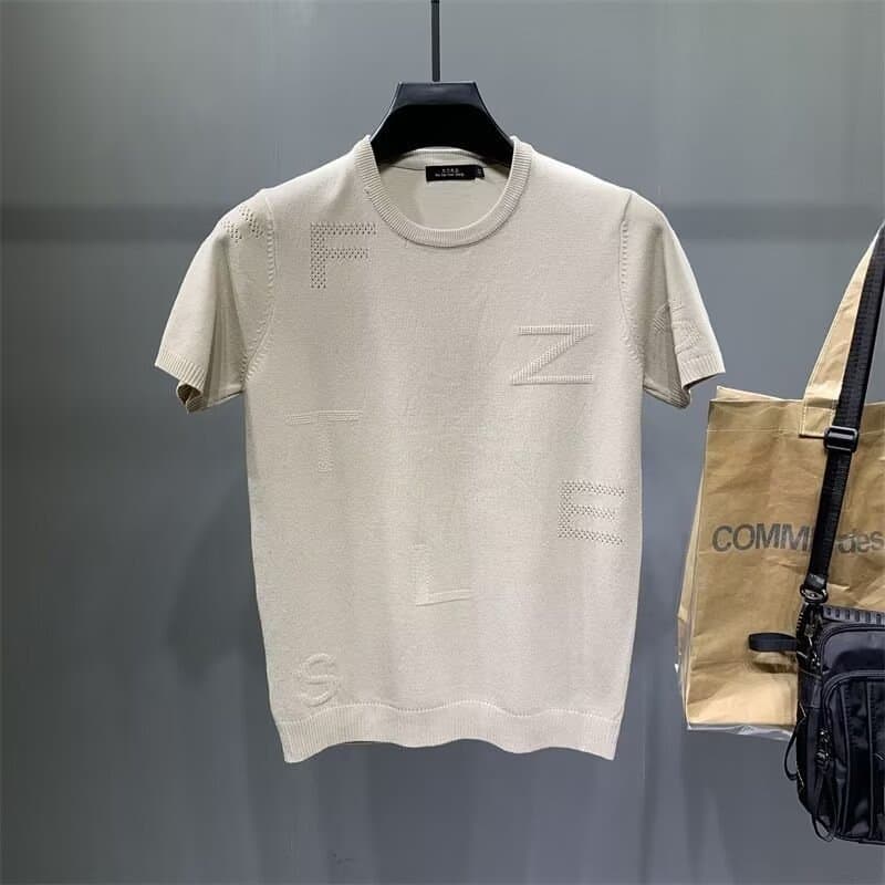Men's Clothing Men's ice silk short sleeved T shirt summer hollow T shirt round neck brand social knitted half sleeved thin breathable top T shirt