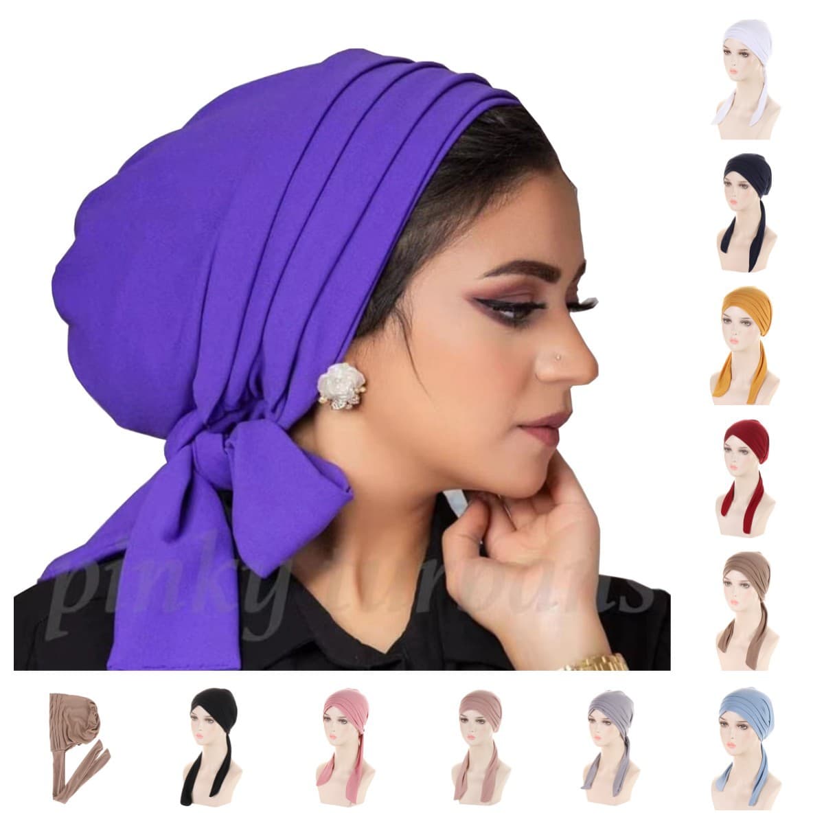 New Solid Color Crystal Linen Four Bar Long Tail Headscarf Chemotherapy Hat, Women's Hat