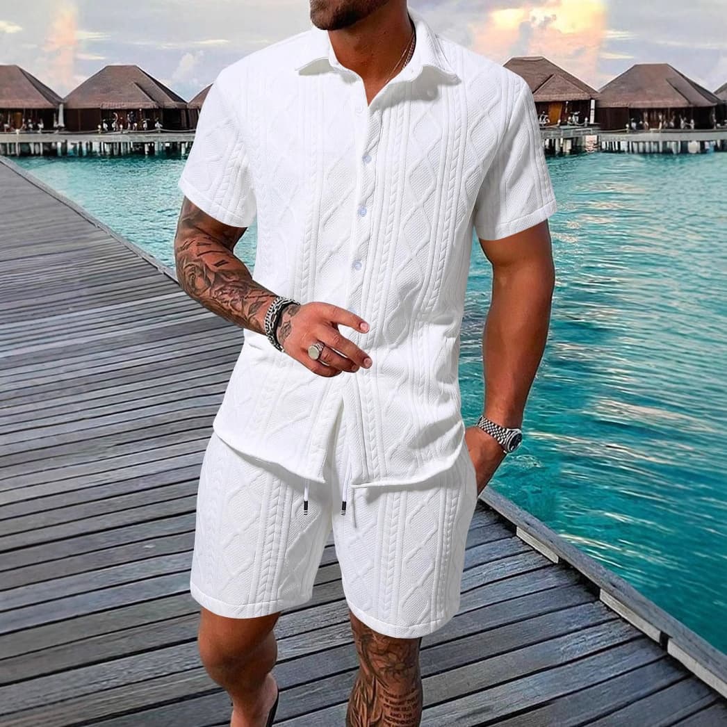 Men's Clothing Casual Shirt Short Sleeved Beach Pants Suit