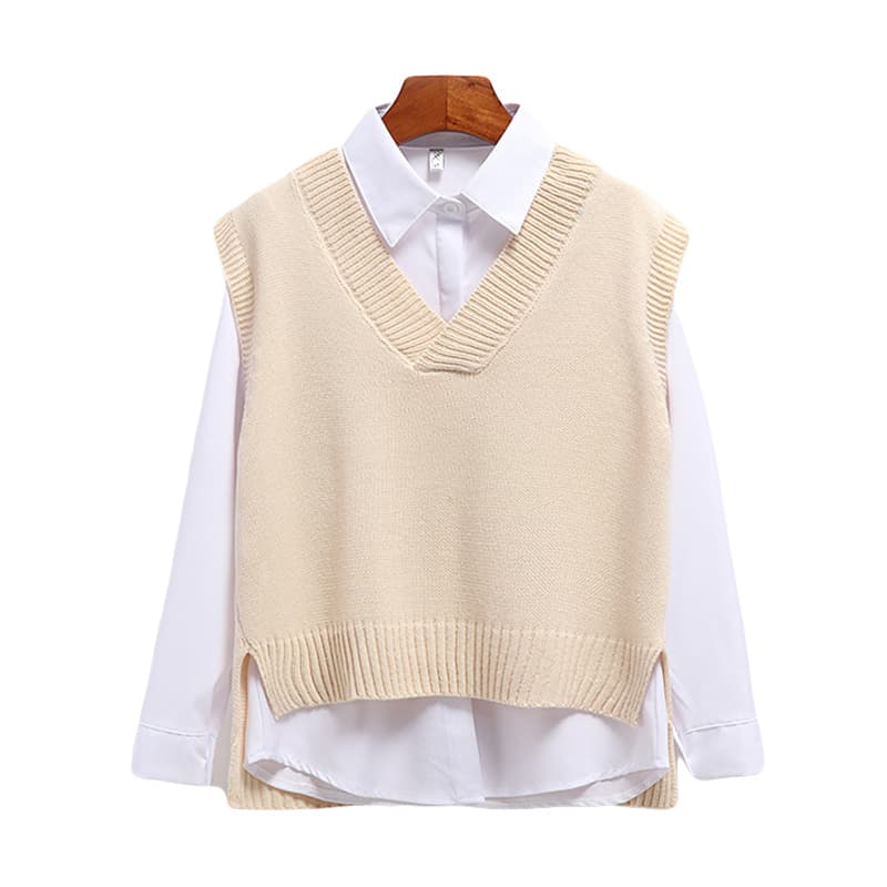 Women Sweater Vest V-neck Knitted Top 2023 New Korean Fashion Knitwear Spring Autumn Jumper Female Solid Sleeveless