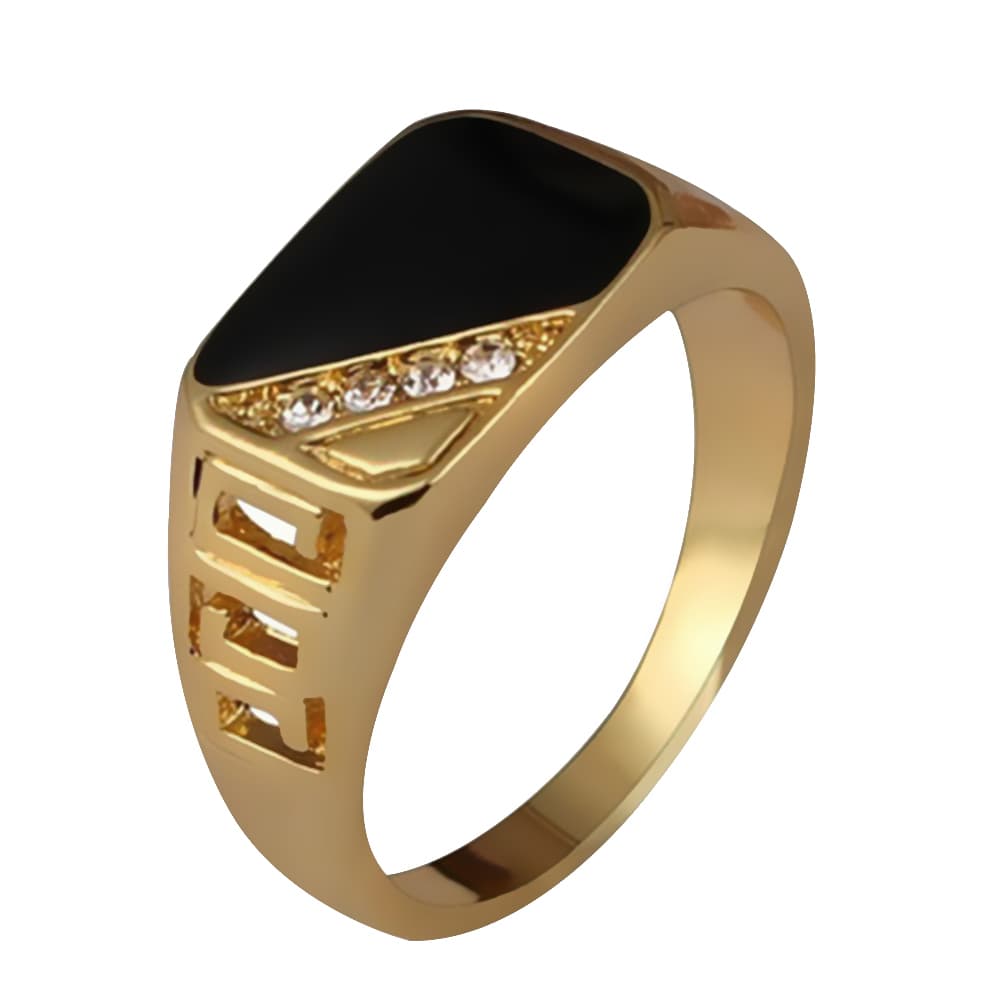 Yamaler Fashion Men Concise Triangle Oil Drip Rhinestone Charm Wide Ring Finger Band