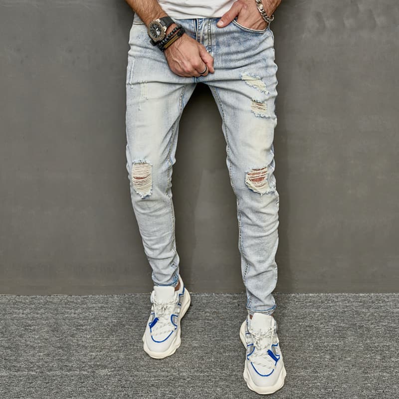 Men's 2024 NEW vintage ripped jeans slim stretch trend personality pants and trousers