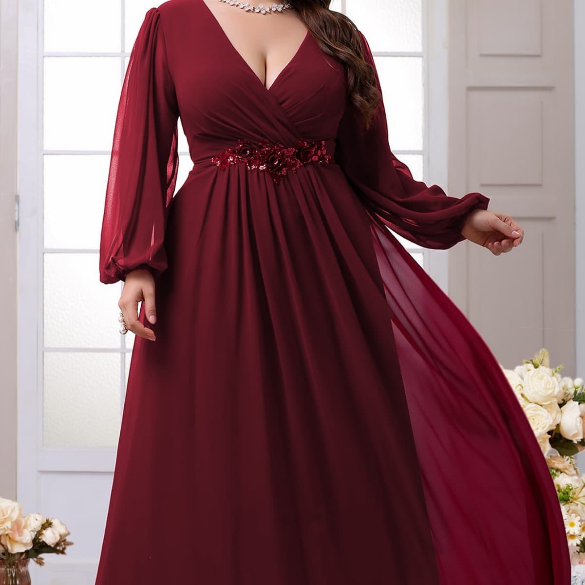 Women's Clothing New Long Sleeve Applique Big Swing Elegant Prom Dress Party Dress